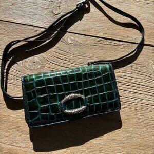 Brighton crossbody wallet purse patent leather dark green.